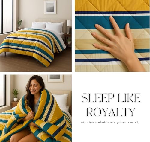 Image of VAS COLLECTIONS Cloud Cotton Reversible AC Comforter for Double Bed | Super Soft 220 GSM Quilt /Duvet /Dohar | Lightweight All-Season Comforter | 88 x 90 Inches (Blue, Yellow)