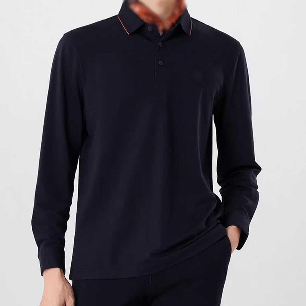 Camiseta De Golf con Cuello Y Puños De Botones, Polo De Manga Larga para Hombre, Top Casual