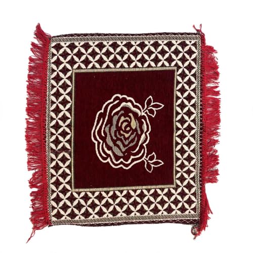 Image of Premium Chenille Puja Asan 24 x 24 Inch Rose Floral Prayer Mat Soft Comfortable Washable Sitting Mat for Mandir Meditation Home Temple