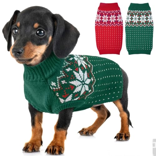 Pullover Kleine Hund, Katzenpullover Weihnachtspulli Hundepullover Yorkie Hundejacke Strick Halten Sie Haustiere Bei Kaltem Wetter Warm, Insbesondere Rassen mit Kurzem Oder Ohne Unterfell, Grün XS