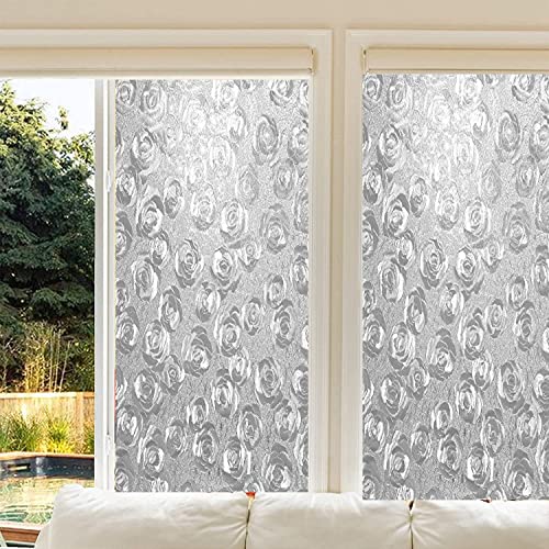 Image of SUNBIRD Window Privacy Film, Decorative Stained Glass Window Film, Frosted Window Tinting Film for Home, House Door Glass ('24 X 48' INCHES-2Pcs, Silver Rose Bunch)