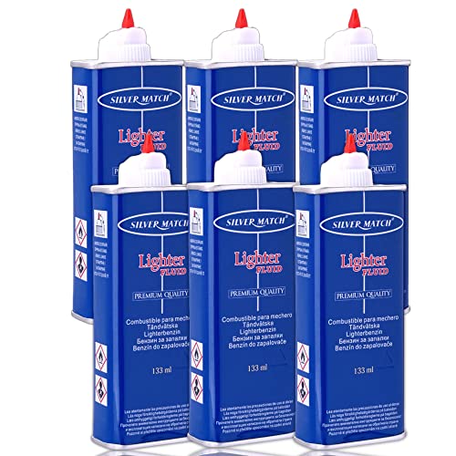 Zippo Silver Match Silver Match Lot de 6 briquets à essence 133 ml - Liquide puissant - Sécurité enfant - Pour briquet à essence, nettoyage domestique - Inodore (6)