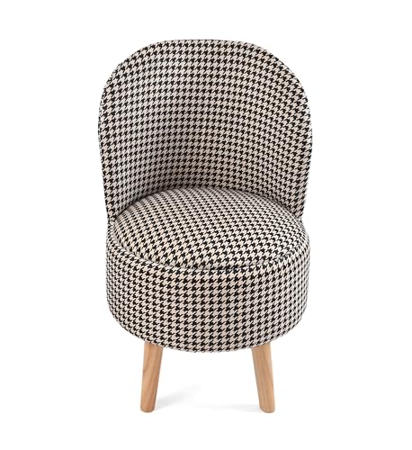 Image of NACIA Velvet Printed Ottoman Chair with Stool Combo | Dressing Table Chair for Bedroom Makeup Room Decor | Modern Upholstered Ottoman with Wooden Legs for Home (18x18x32 Inches, Black & White)