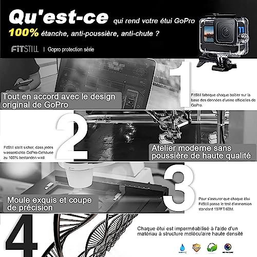 FitStill 60M/196FT Boîtier étanche pour Go Pro Hero 13/Hero 12/Hero 11/Hero 10/Hero 9 Black, boîtier de plongée sous-Marine pour caméra d'action avec Accessoires de Montage pour Go Pro 13/12/11/10/9 – vue 2