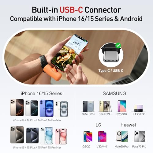 Image of iWALK Portable Charger 5500mAh Next-Gen Small Power Bank 22.5W Fast Charging Battery USB-C Portable Phone Charger for iPhone 17 /16 /15 17 Plus 17 Pro Max iPad, Samsung Galaxy S25 S24 S23 Android,Orange