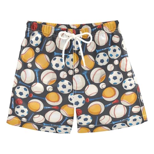 ALAZA Baseball Soccer Ball Basketball Boys Quick Dry Beach Board Shorts Kids Swim Trunks Bathing Suit Swimsuit