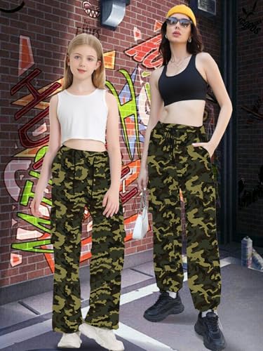 Image of Cromoncent Cargo Pants Girls & Women Parachute Pants Y2K Baggy Rave Clothes Waterproof with Pockets, 6 Years - 3XL