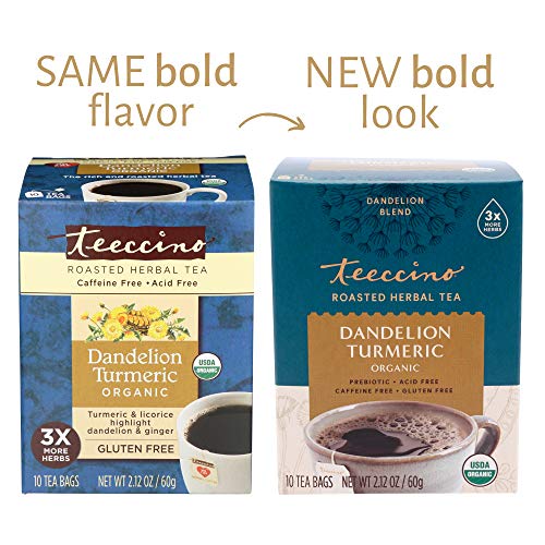 Teeccino Dandelion Root Tea Sampler – Dark Roast, Caramel Nut, Mocha Mint, Turmeric - Caffeine-Free, Roasted Herbal Tea With Prebiotics, Gluten Free - 10 Tea Bags (Pack Of 4) #TOP5