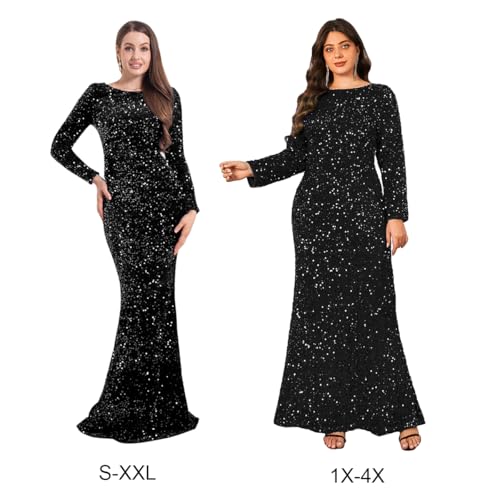 Image of Velvet Sequin Formal Evening Party Dress Sweatheart Bodycon Long Sleeve Maxi Gown
