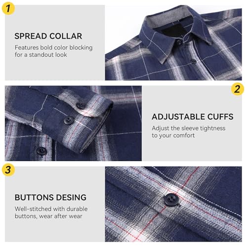 Image of WARHORSEE Flannel Shirt for Men Long Sleeve Button Down Plaid Shirts