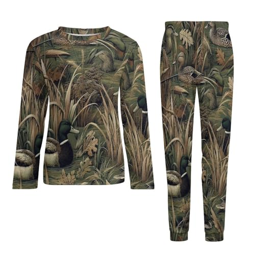 Duck Hunting Camo Men's Pajama Sets Sleepwear Nightwear Loungewear Long-Sleeve Top & Bottom Pjs Pockes4