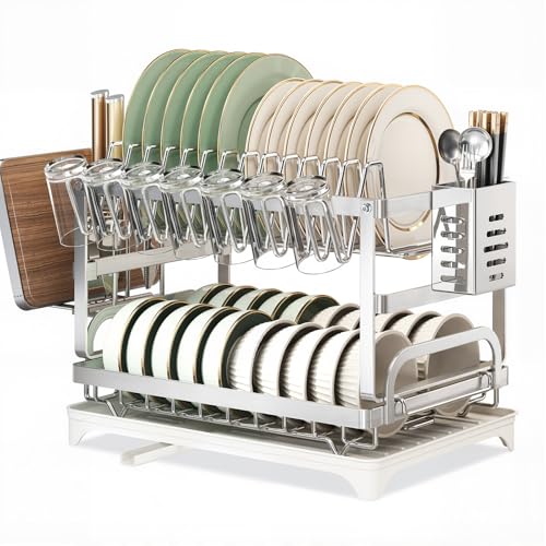 LemonRoad 2 Tier Dish Drying Rack Set Large Capacity Stainless Steel Dish Drainer Rack for Kitchen...