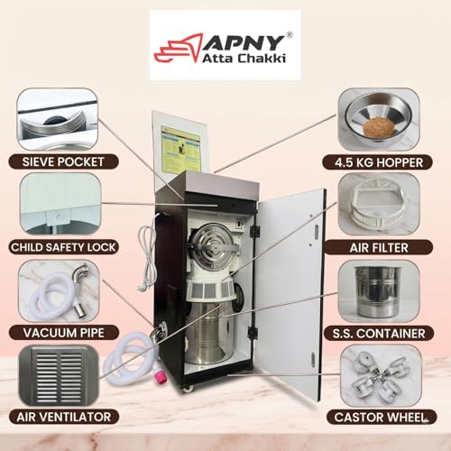 Image of Atta Chakki for Home | Domestic Flour Mill | 1HP Motor | Wheat, Rice & Millet Grinding | Multi Grain Grinding | Low Noise Heavy Duty Motor | 10 Kg /Hr Capacity | Fully Automatic (JAC02)