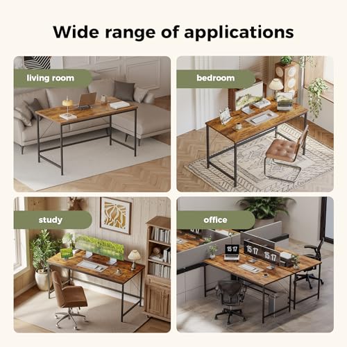 Image of Mericonia 55x20 Inch Computer Desk, 0.6 inch Thick Small Office Table | Modern Simple Style, Study & Writing Table for Home Bedroom Work, Brown