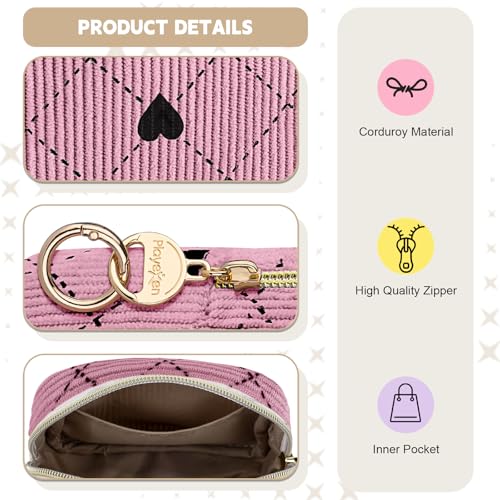 Image of Period Bag for Teen Girls, Corduroy Hearts Sanitary Napkin Storage Bag, Cute Menstrual Pad Pouch Tampon Holder for Purse (Hearts-Beige)