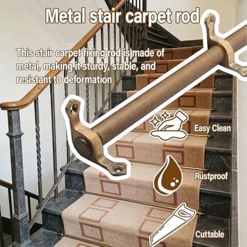 Brass Stair Runner Rods Set 40-36 Inch for Villa/Hotel/Museum, Includes 10pcs Holder Hardware for Securing Carpet Treads, Durable & Stylish Carpet Rods