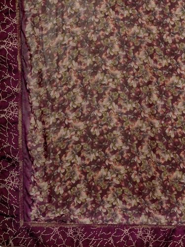 Image of Satrani Women's Weight Georgette Floral Printed Saree with Unstitched Blouse Piece