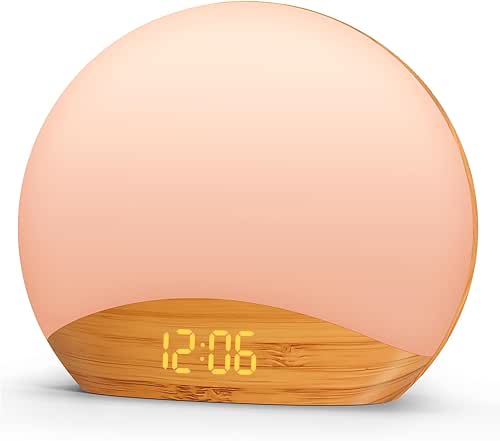 REACHER Wood Grain Sunrise Alarm Clock and Sound Machine Nightlight,