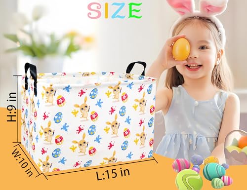 Image of Rectangle Empty Easter Baskets Boy Large Toy Storage Bin Girls collapsible Hamper Waterproof Canvas Box Kid Gifts Spring Decor( Graffiti Egg )
