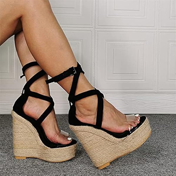 Höga klackar Sexiga 47 svarta halmvävda kilar Superhöga 15 cm damsandaler, gul-38 Happy house