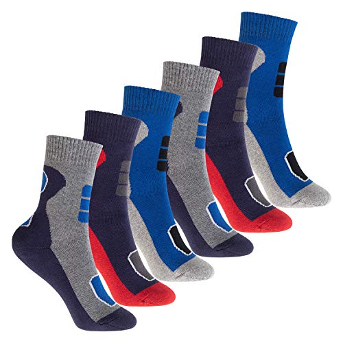 Footstar Kinder Outdoor Socken (6 Paar), Bunte Vollfrottee Socken mit Thermo-Effekt - Variante 2 Blau Rot 31-34