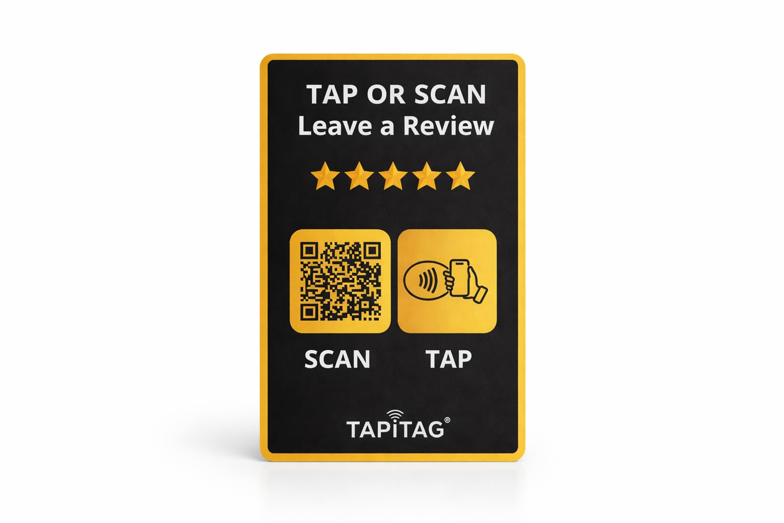 TAPiTAG Google Review Card with NFC and QR Code - NO Subscription – Tap or Scan to Leave a Google Review, Business Card Size, No App Needed, Works with iPhone & Android (PVC Black & Gold)