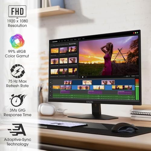 Image of Kado Dual Monitor 2-Pack 27 inch 1920x1080 75Hz FHD Computer Monitor | HDMI Office Gaming Hybrid Desk Setup, VESA Wall Mount Arm Mount Built-in Speakers, Panoramic Display Multi-tasking