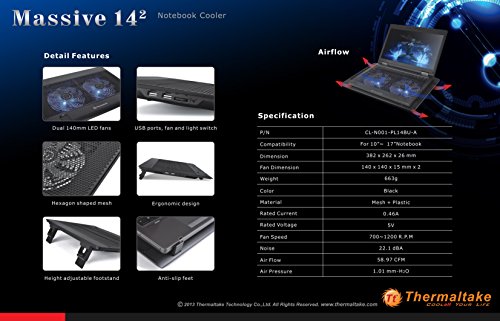 Thermaltake-Massive-14-Steel-Mesh-Panel-Dual-140mm-Blue-LED-Fan-Adjustable-Speed-Control-10-17-Laptop-Notebook-Cooling-Pad-CL-N001-PL14BU-A