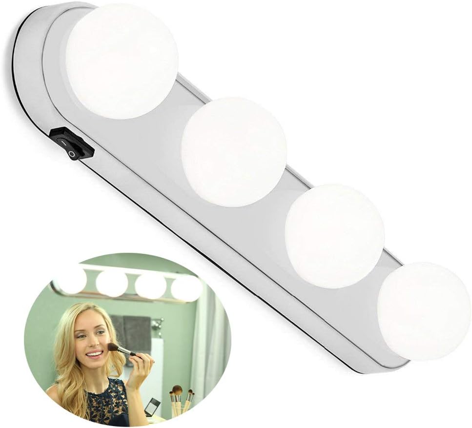 CyberKit Portable LED Vanity Mirror Lights,Studio Glow Vanity Make-up Light Natural Light for Makeup Dressing Table with 4 LED Bulbs and Powerful Suction Cups (White), CB-4L156S1 [Energy Class A]