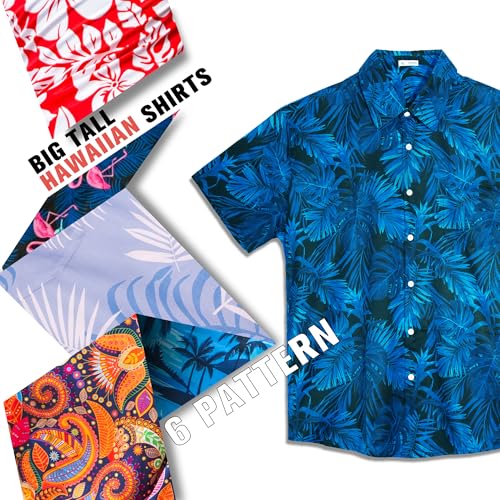 BRISIRA Big and Tall Hawaiian Shirts for Men Button Down Short Sleeves Shirts Beach Tropical Aloha Shirt with Pocket LT-6XLT2