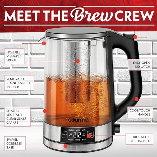 Gourmia 1.7L Glass Electric Digital Display Kettle w/ Removable Tea Infuser - image 6