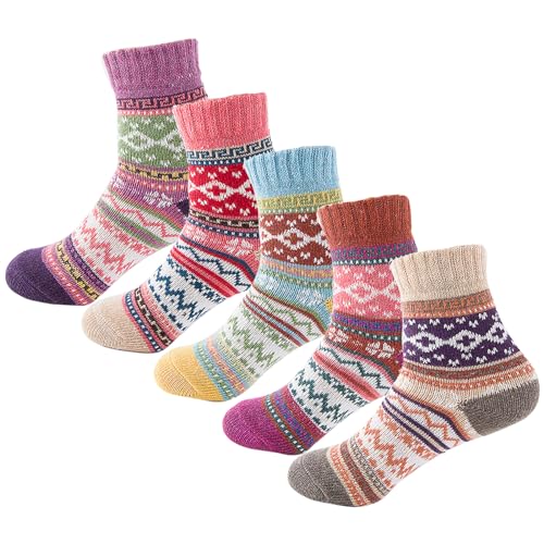 Wool Socks, 5 Pairs Women's Athletic Socks, Warm Thick Soft Wool Socks, Christmas Gifts, Winter Knit Cozy Crew Socks