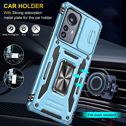 Image of Slide Camera Cover with Ring Holder Mobile Phone Case Cover for Xiaomi 12 Pro /Mi 12 Pro (Blue)