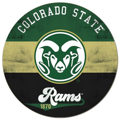 KH Sports Fan CSU Fort Collins Rams Multi-Color Retro Circle Sign, 20x20 Inches, Rams Decor for Dorm, Fan Cave, Living Room; Display Your Team Spirit with This Colorado State-Ft. Collins Rams Wall Art