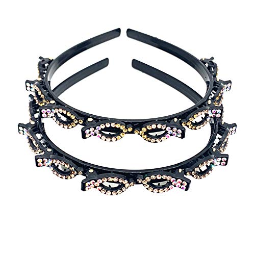KaiLeQi Champagne rhinestones double bangs hairstyle hairpin headband hair accessories for girls women, Korean braided h