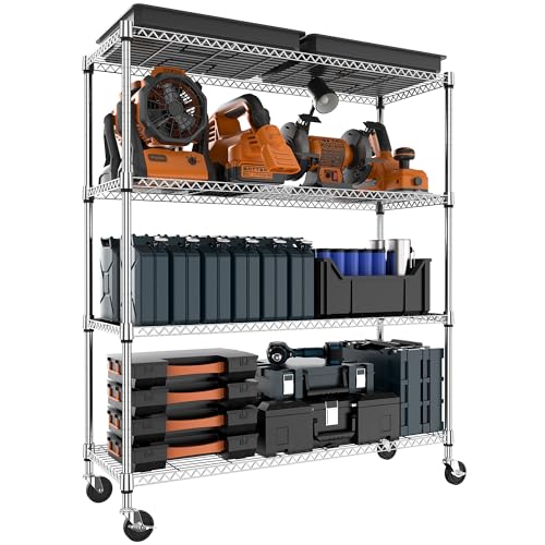 Image of M MZG 4 Tiers Storage Shelves Load 1400LBS, Metal Shelving Wire Metal Shelving Unit Shelves for Storage Adjustable Garage Shelving for Pantry Kitchen Garage Chrome 17.7 inch D x 47.3 inch W x 62.7 inch H