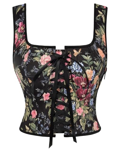 Scarlet Darkness Boned Waist Floral Renaissance Fairy Costume Corset Tops