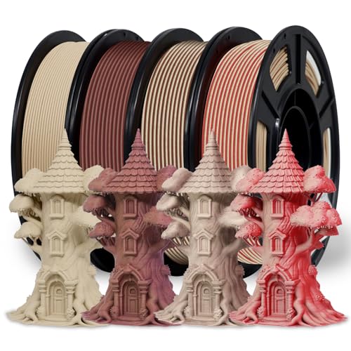 Image of Reprapper Wood PLA Filament Variety Pack - 1.75mm 4 Spool Bundle: Natural, Mahogany, Dark Mahogany & Walnut Real Wood Fiber, Dual Color 3D Printing Material 250g x 4pack