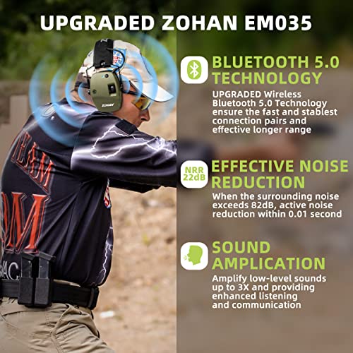 Zohan 035 Bluetooth 5.0 Shooting Ear Protection Earmuff, Active Noise Canceling, Hearing Protection With Sound Amplification #TOP1
