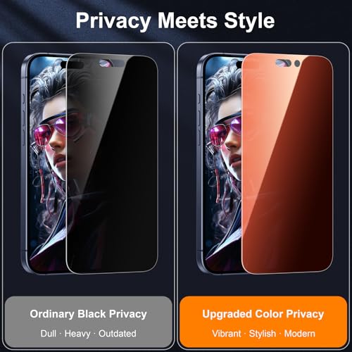 Image of Esanik [2-Pack for iPhone 17 Pro Sunset Color Privacy Screen Protector - Gradient Purple Anti-Spy Tempered Glass, Anti-Blue Light, Pink Military-Grade 9H Hardness,Shatterproof, Flawless Fit Tray