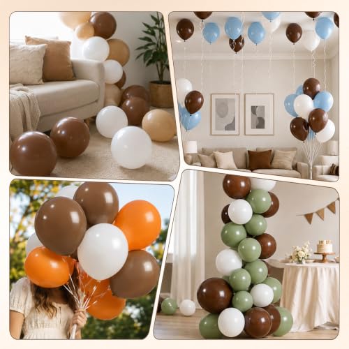 Image of Brown Balloons, 12 Inch Dark Coffee Neutral Latex Party Balloon 30 Pack | For Bear Baby Shower, Boho Birthday, Wedding, Western Party, Woodland Decor Neutral Balloon Arch Garlands.
