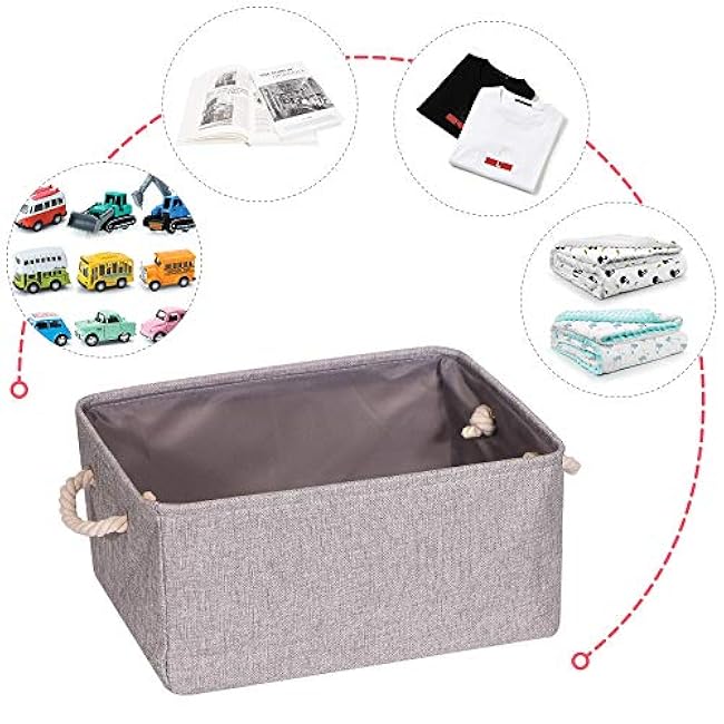 5 Pack Large Storage Basket Bin, Foldable Storage Cube Box Canvas Fabric Collapsible Organizer with Handles for Closet Home Office Clothes Shelf, Grey