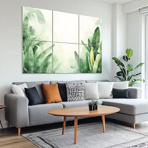 6 Pack Paneles Acústicos Artísticos Absorbentes de Sonido Hojas Tropicales Botánicas Verde y Amarillo Paneles Decorativos Autoadhesivos para Estudios y Oficina 72"x48" miniatura 6