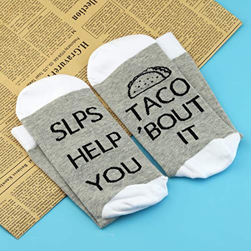 JXGZSO Speech Language Pathologist Gift Speech Therapy Gifts SLP Help You Taco About It Socks With Saying Funny SLP Gift4