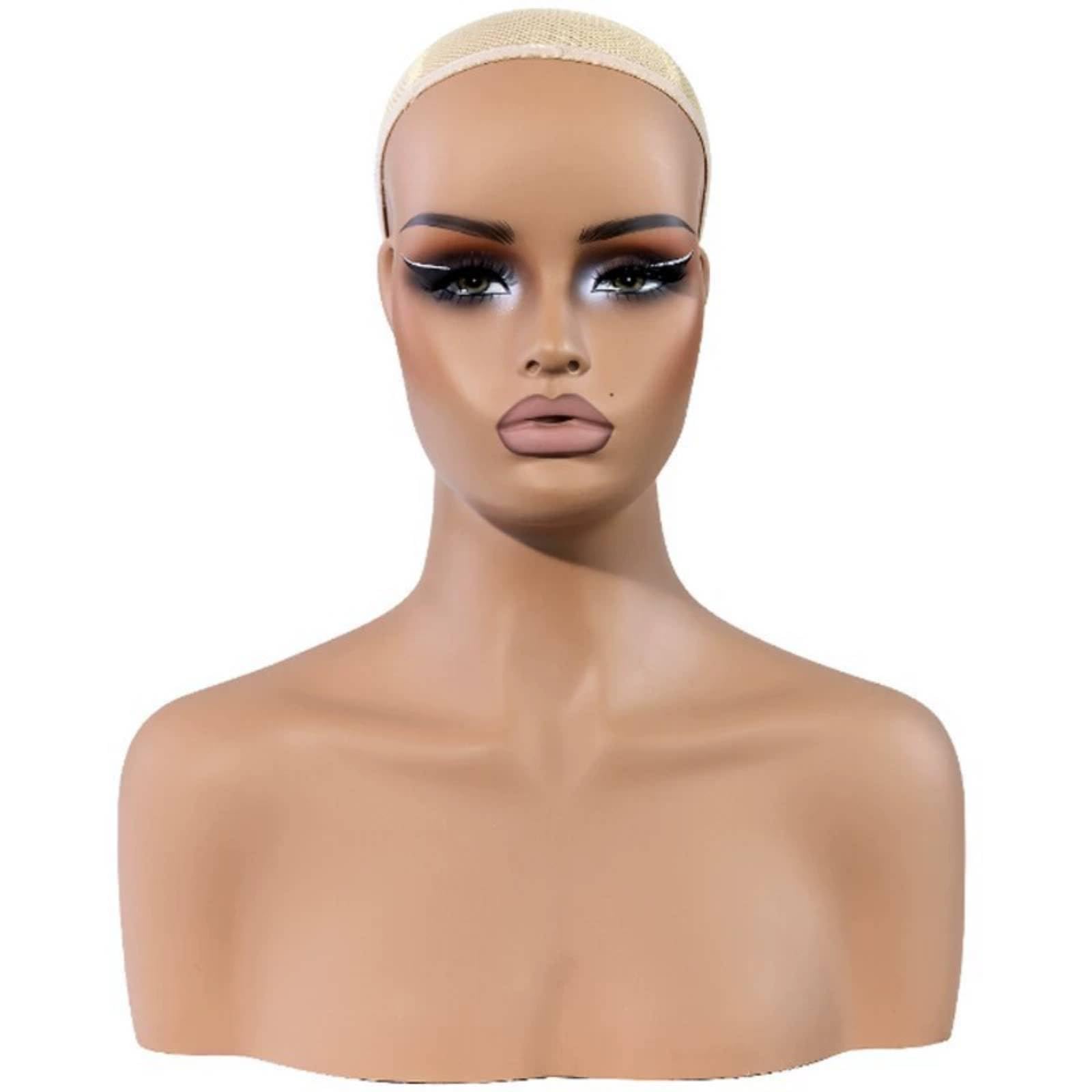 Schaufensterpuppe Kopf Display Mannequinkopf Büste Perückenständer Schmuckbüste mit Modellierten Gesichtszügen aus PVC Und Schaum für Hüte Schals Und