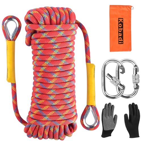 Image of Outdoor Climbing Rope 8MM /12MM 6 Colors 1M(3.2ft)-70M(230ft), Static Rock Climbing Rope with 2 Steel Hooks, Rappelling Rope for Outdoor, Hiking Safety Escape Rope, Rescue Parachute (red, 8mm-30m)