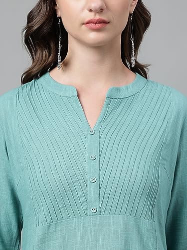 Image of NEEMIYA Striped Solid Kurta Round Nack