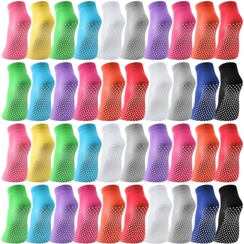 Jiuguva 36 Pairs Non Slip Anti Skid Yoga Sock with Grips for Sports Workout Color