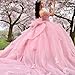 Dydsz Princess Off Shoulder Floral Sage Green Quinceanera Dresses with Bow Beaded Sweet 16 Dresses with Train Vestidos De 15 Anos Quinceaera Ball Gown Size 14