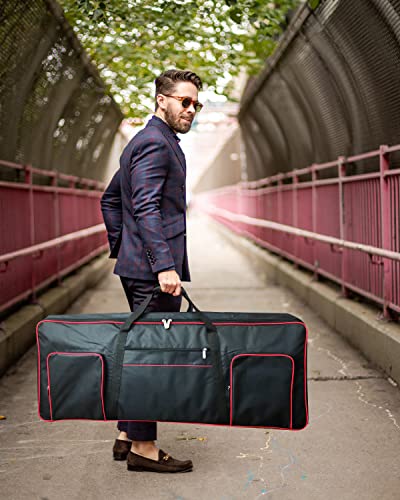 Ruibo 61 Key Keyboard Gig Bag Case,Portable Durable Keyboard Piano Waterproof 600D Oxford Cloth with 10mm Cotton Padded Case Gig Bag 40"x16"x6" / Black+Red - Image 7